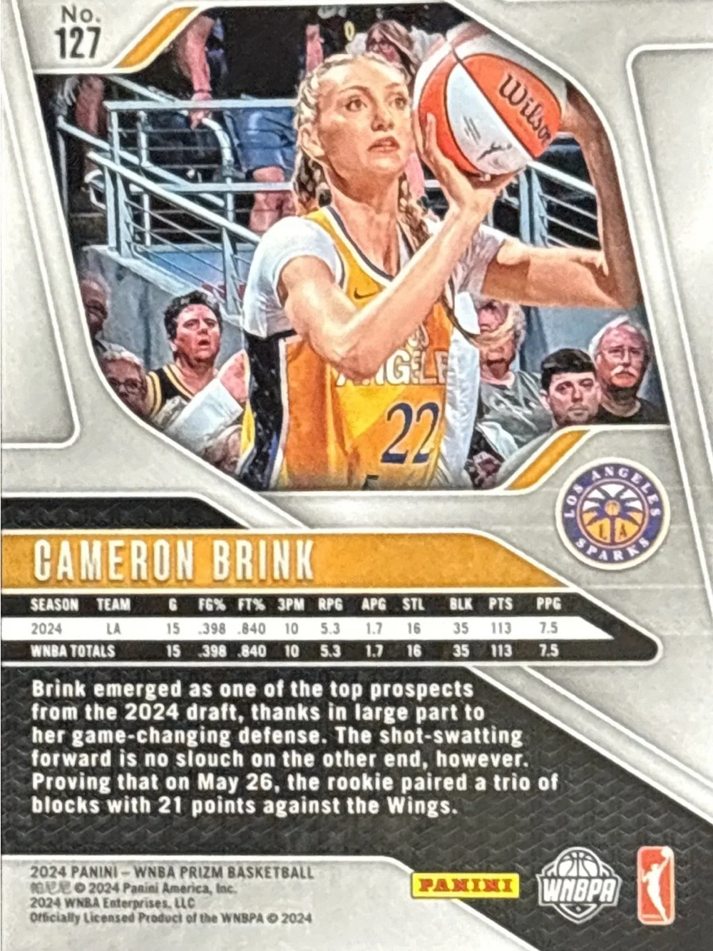 Panini Prizm Los Angeles Sparks Cameron Brink Basketball Rookie Card